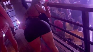 Big-tailed blonde gets excited at the club and ends up having good sex in the bathroom.