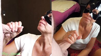 MILF with the catwoman mask sucks off her husband & gets a huge load on his face then licks the cum