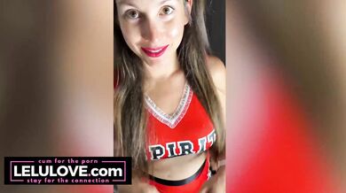 Couple fucks in RV while she wears cheerleader costume & pigtails & high socks, cumshot - Lelu Love