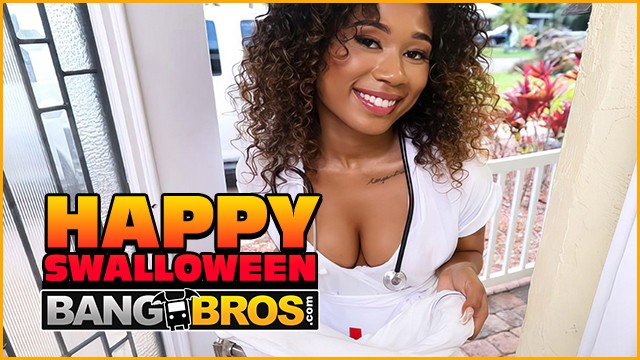 BANGBROS - Jay Bangher Gives Skyla Sun Some Candy And His Long Chocolate Bar For Halloween