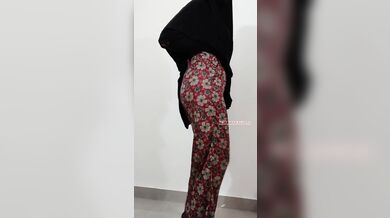 Hot Muslim wife sucks her finger and caresses her cute pussy and ass hole in the gloves