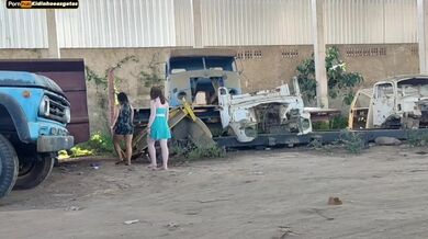 truck driver fucks two hot girls who are going to ask questions at their job