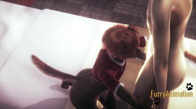 Furry Hentai - 2 Dogs blowjob and cum in her mouth