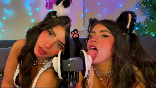 ASMR TWO Cats Flirt and Lick Your Ears with Eye Contact layered sounds - CorneliustheCat ASMR