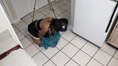 TMS-28) Petite Amateur MILF Service Slave, Anal Tail Plug, Gets DP Cunt Fucked with Creampie