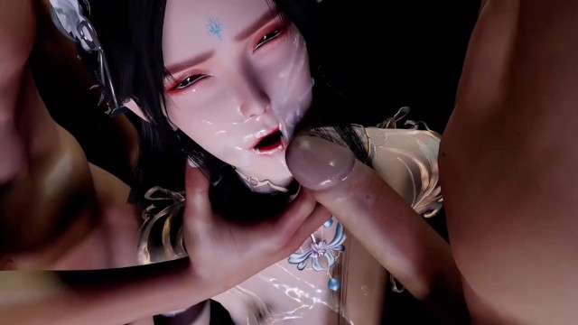 3D big boobs slut have her first time threesome sex