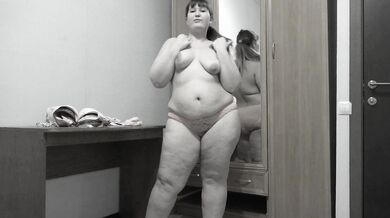 Trying on panties and bras.