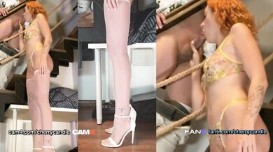 Cherry Candle - Suceuse de Bite Amateur en Gorge Profonde en Multi Cam, Fille chaude en talon Blanc