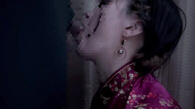 Female college student put on a Chinese dress and have a blowjob and cum in mouth