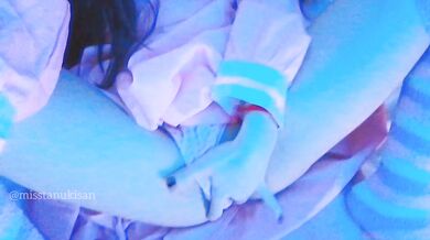 Kawaii Asian girl touching her pussy and humping pillow when parents are home loud moaning