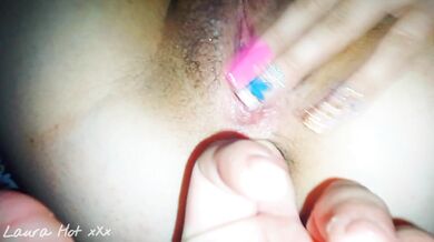 She watches porn and touches her pussy until she cums, naughty redhead cumming female Creampie