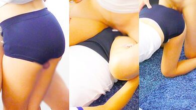 【4K different angle】Small in stature wife girl Gym Shorts bloomers Fuck panties Cumshot YogaPants