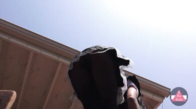 UPSKIRT FETISH! French Maid Fixes Lights -- in broad daylight!