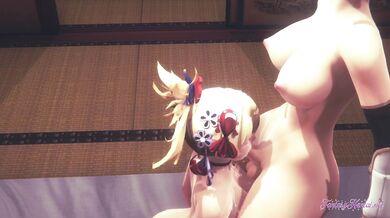 Genshin Impact Hentai Futanari - Yoimiya Blowjob with cum in her mouth to Ayaka Futanari