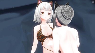 3D HENTAI YURI Neko girl stroking pussy with paws