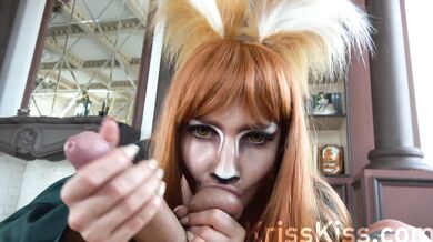 Horny Fox Sucks Huge Cock Eagerly! Cosplay, 4K!