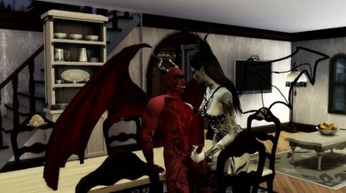 Queen of Pain SUCKS SATAN'S COCK AND GETS A CREAMPIE IN MOUTH