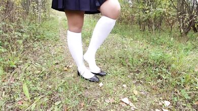 Fetish walk schoolgirl show feet in white knee socks